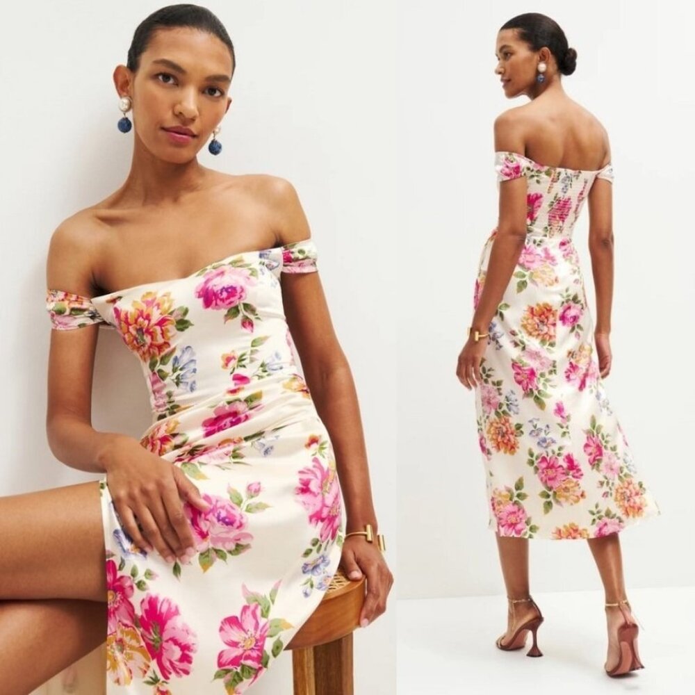 ✨ NEW Reformation Genesis Silk Floral Dress in Giverny 12